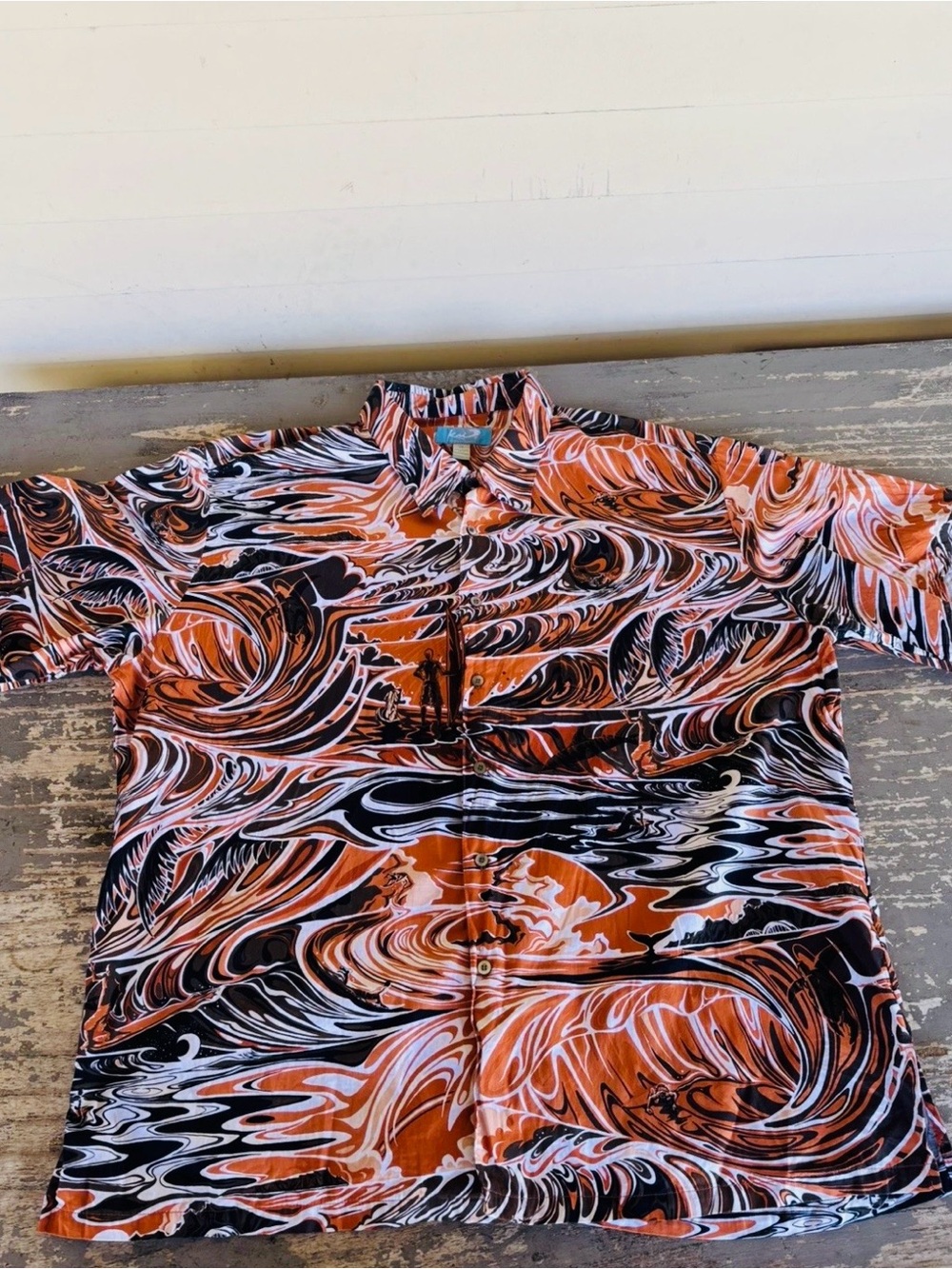 Kai Clothing Men's 3XL Button Down Aloha Shirt Orange
Surfer Wavy Print made USA